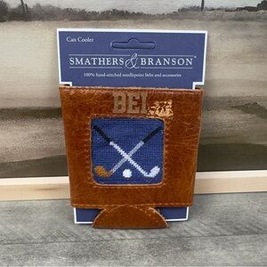 Mark & Graham Smathers & Branson Leather Needlepoint Can Cooler Crossed Clubs